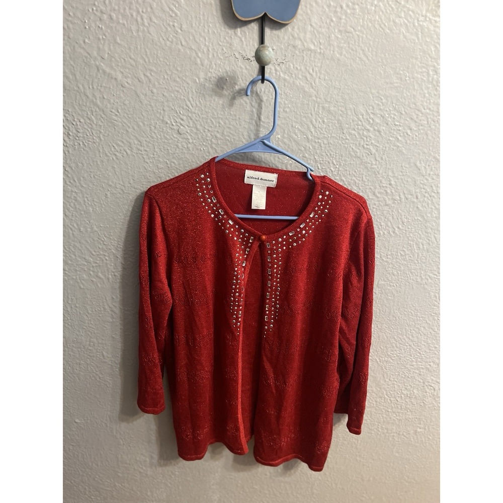 Alfred Dunner Sweater Size XL Red Round Neck 3/4 Sleeve Pullover Womens